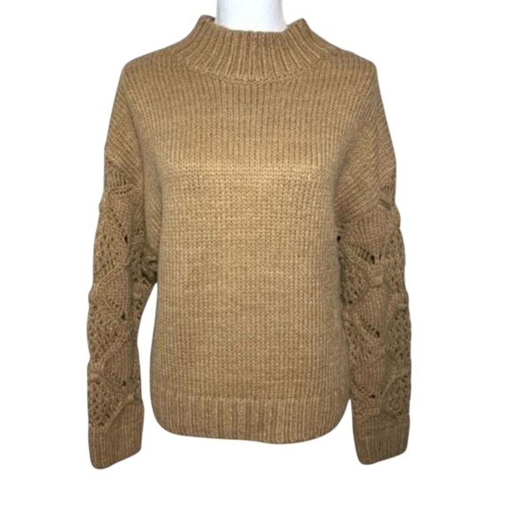 NWT Skies Are Blue Mock‎ Neck Crochet Sweater Camel Women Size Small